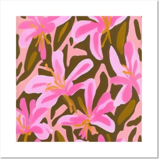 Pink Lilies Floral Pattern Abstract Cute Posters and Art